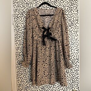 Floral Print Neutral Bow Dress